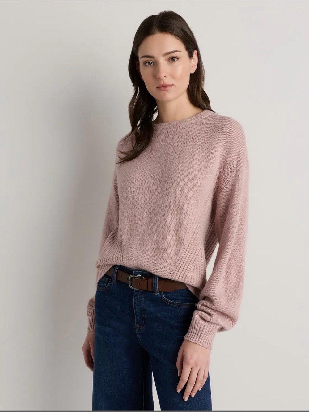 quince sweater 100% Yak Wool Pointelle Detail Relaxed Crew Pink Size Médium